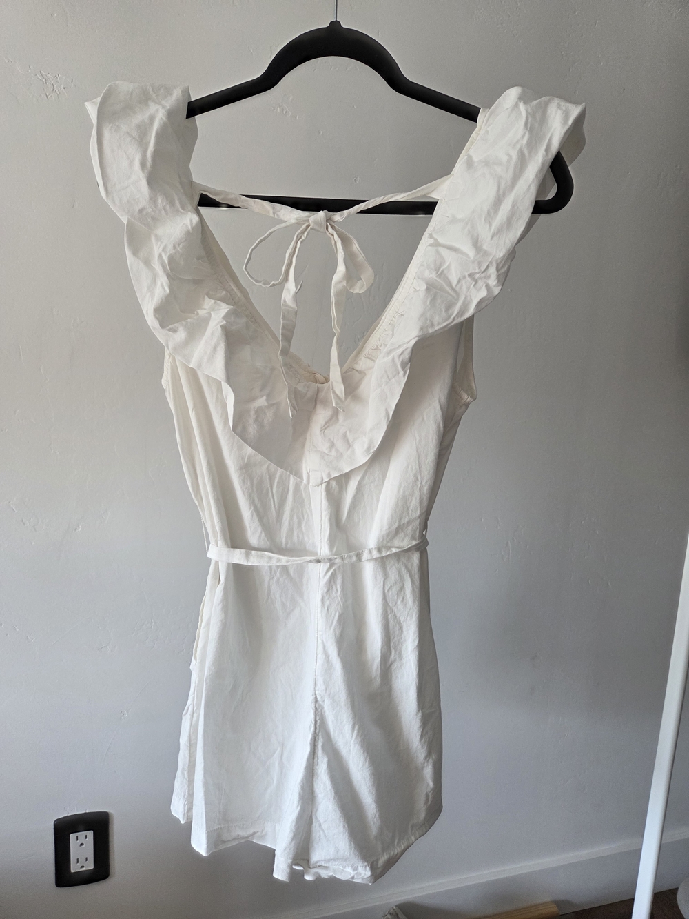 White Ruffled V-Neck Button-Front Romper - Picture 2 of 3